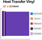RENLITONG Purple HTV Iron on Vinyl 12Inch by 10ft Roll Heat Transfer Vinyl for T-Shirt HTV Rolls for All Cutter Machine - Easy to Cut & Weed for Heat Transfer Design