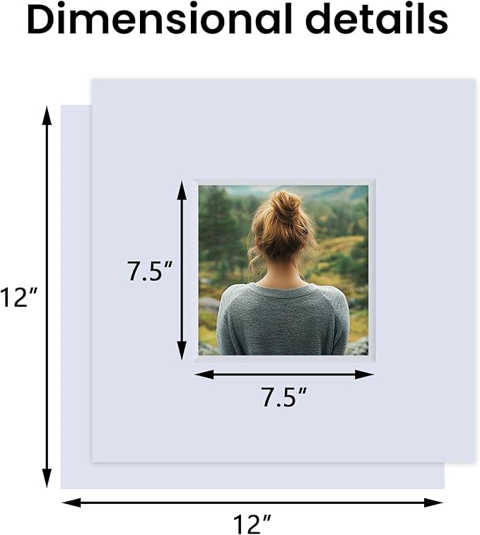 Falling in Art 5 Pack Acid Free 12x12'' White Picture Mats Board Show Kit for 8x8'' Photos, 4-Ply Beveled Pre-Cut Photo Mats with Backing Board for Frames, Artwork and Prints