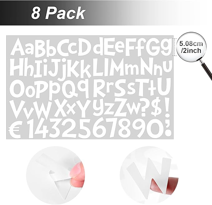 TaoBary 544 Pcs 2 Inch 16 Sheets Large Letter Stickers, Upper and Lower Case, Adhesive Vinyl Alphabet Sticker for Bulletin Board, Poster, Bottle, DIY, Notebook(White,2 Inch)