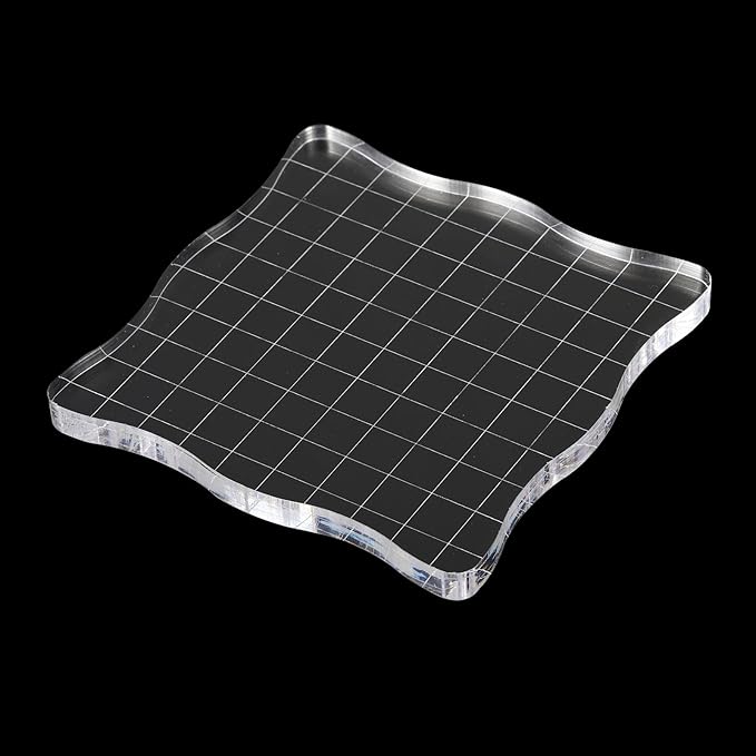 PATIKIL 4" x 4" Acrylic Stamp Block, 2 Pack Clear Stamping Block with Grid Lines Decorative Mounting Blocks Wave for Scrapbooking DIY Crafts Card Making
