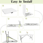8 FT Folding Tables White Foldable Table, Fold-in-Half with Carrying Handle Portable Plastic Rectangular Table for Party, Dining, Wedding, Camping, Picnic, Indoor Outdoor Events