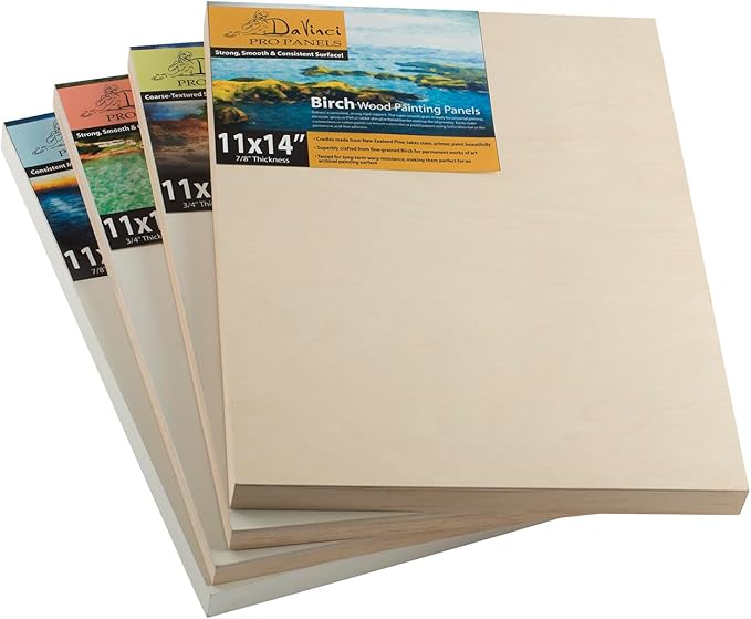 Da Vinci Pro Ultra Smooth Wood Canvas Gesso Board - 3/4" Deep, 14x18 Pack of 4 Single White Acrylic Polymer Gesso Panels for Painting Fine Portraits and Ultra Fine Detail Illustrations and Artwork