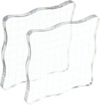 PATIKIL 4" x 4" Acrylic Stamp Block, 2 Pack Clear Stamping Block with Grid Lines Decorative Mounting Blocks Wave for Scrapbooking DIY Crafts Card Making