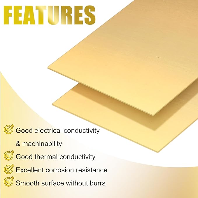 Tandefio 2 Pcs Brass Sheet 12" x 6", 14 Gauge(0.06") Thickness Brass Plates Metal Film Attached Brass Plates for DIY Handicrafts Jewelry Model Crafts Repairs Electrical