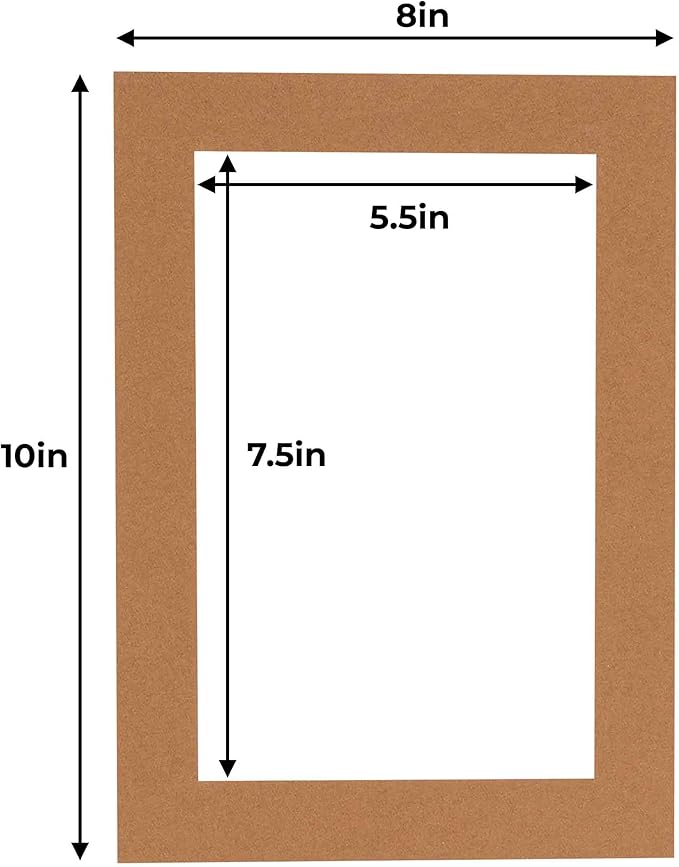 6x8 Mat for 8x10 Frame - Precut Mat Board Acid-Free Brown 6x8 Photo Matte Made to Fit a 8x10 Picture Frame, Premium Matboard for Family Photos, Show Kits, Art, Picture Framing, Pack of 25 Mats