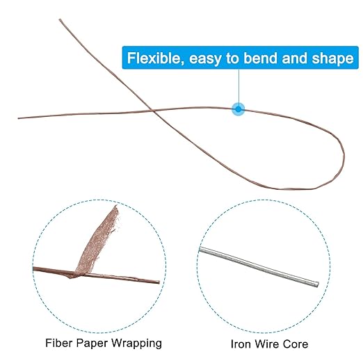 PATIKIL 26 Gauge 16" Floral Stem Wire, 100 Pcs Paper Wrapped Iron Artificial Flower Stem Accessories for DIY Bouquet Stem and Craft Decoration, Brown