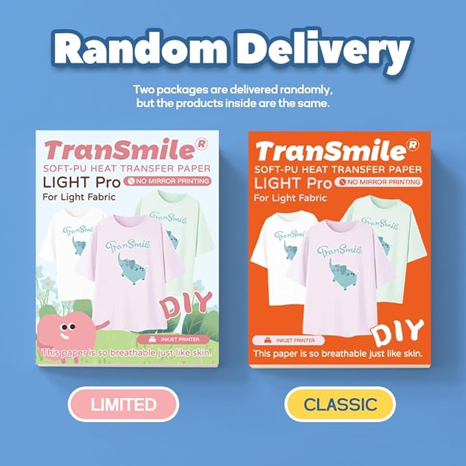 TranSmile PU-Heat Transfer Paper for T Shirts (10 Sheets, 8.5x11'', Light), Iron on Transfers for Light Fabric, Printable Heat Transfer Vinyl for Inkjet Printer
