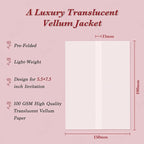 60 Pack Pre-Folded Vellum Jackets for 5.5x7.5 Invitations, Translucent Vellum Paper 5.5x7.5 Jackets, 100GSM Wedding Invitations Wraps, Envelope Liners for Birthdays, Baby Showers