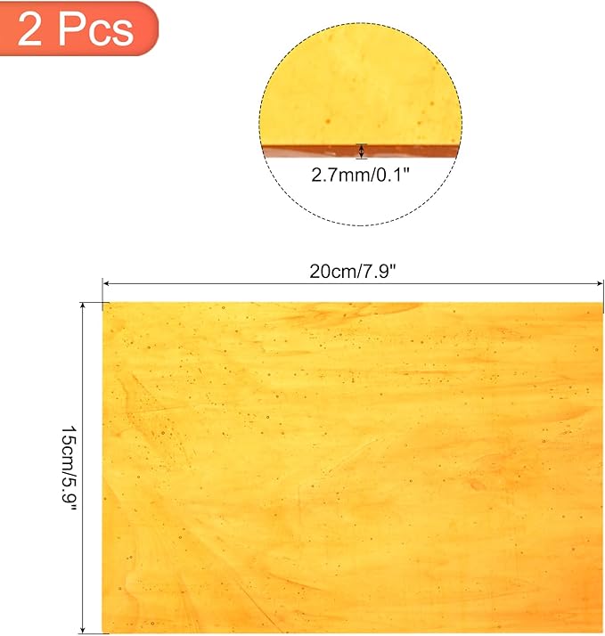 MECCANIXITY 2 Pcs Stained Glass Sheet Mosaic Tile 7.9 Inch x 5.9 Inch Orange Stained Glass Sheets for Crafts DIY Art Project