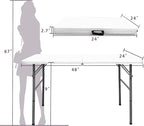 4 FT Folding Table, Plastic Portable Tables for Dining Parties Card Picnic Camping, Granite White