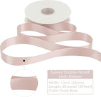 HUIHUANG Dusty Rose Satin Ribbon 1 inch x 50 Yards Double-Faced Polyester Dusty Rose Pink Ribbon for Gift Wrapping, Wedding Invitations, Hair, Bows Making, Floral Arrangement, Holiday Decor
