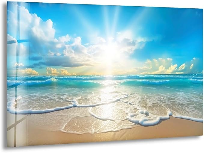 My Photostation.com 48Wx32H'' Beautiful Sunset & Ocean Glass Wall ArtTempered Glass Printing Wall Decor Large Wall Art Wall Hangings