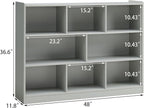 3-Tier Bookshelf, 8-Section Wooden Bookcase, Storage Organizer with Anti-Tilt Device, Modern Storage Display Cabinet for Living Room, Classroom, Kid’s Room (Grey)
