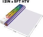 HTVRONT HTV Vinyl Rolls Heat Transfer Vinyl - 12" x 5ft Purple HTV Vinyl for Shirts, Iron on Vinyl for All Cutter Machine - Easy to Cut & Weed for Heat Vinyl Design (Purple)