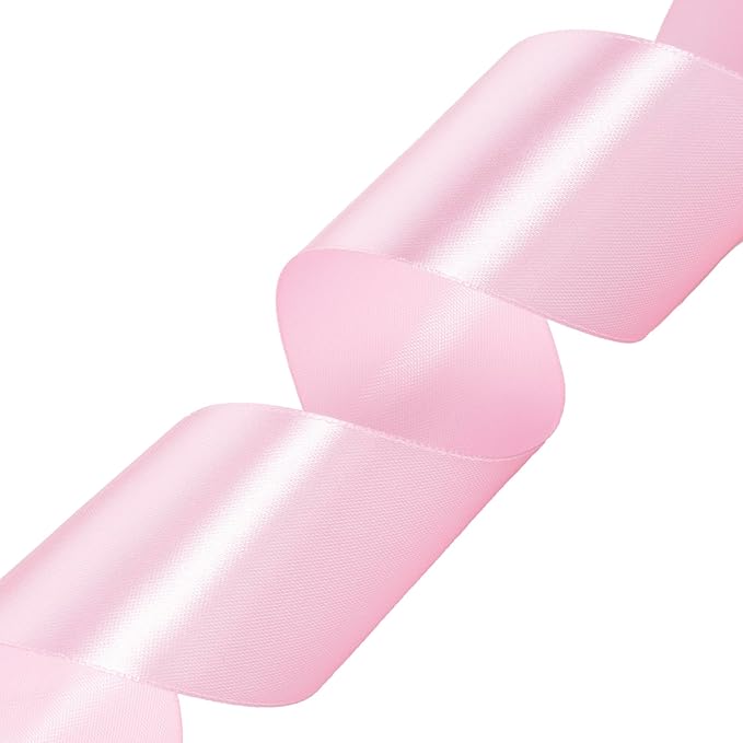 2 Inch Pink Solid Satin Ribbon, 50 Yards Craft Fabric Ribbon for Gift Wrapping Floral Bouquets Wedding Party Decoration