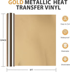 HTVRONT Metallic Gold HTV Vinyl Roll - 12" x 8ft Gold Heat Transfer Vinyl for T Shirts, Gold Iron on Vinyl for All Cutting Machine - Easy to Use for Heat Transfer Project (Metallic Gold)