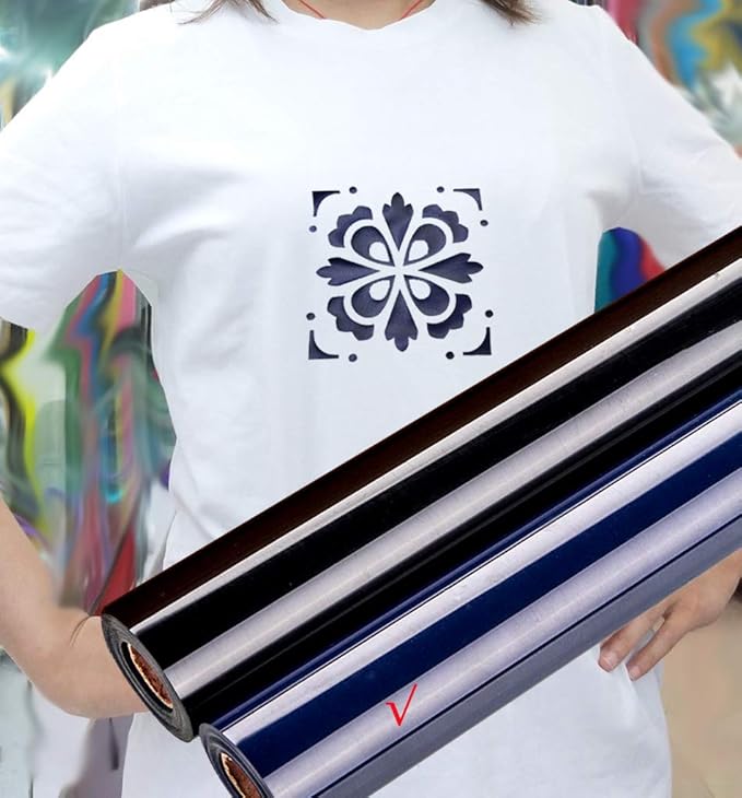 Guangyintong Navy Blue Heat Transfer Vinyl Rolls, 12" x 8ft - Iron On Vinyl for T-Shirts, Glossy Surface, Easy to Cut & Weed