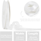 HUIHUANG White Satin Ribbon 1/2 inch X 50 Yards Continuous, White Double-Faced Satin Ribbon for Gift Wrapping, Bows, DIY Crafts, Flower Bouquet, Wedding Bridal Shower Decor, Hairs