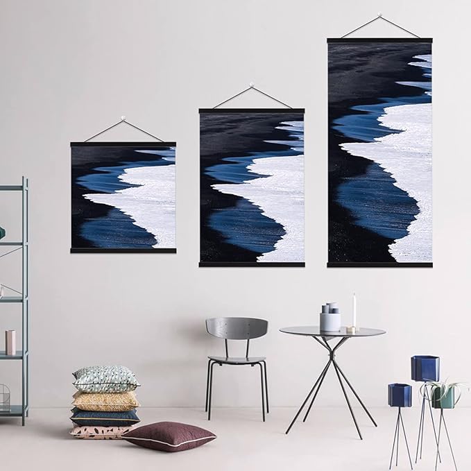 Ywlake Magnetic Poster Hanger, 33x24 33x23 33x50 Poster Frame Wood Wooden Magnet Print Posters Dowel Scroll Hanger Hangers Hanging Kit for Walls Map Canvas Artwork (Black, 33")