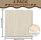 Basswood Sheets 12 Pack 12×12 x 1/4 Inch Unfinished Plywood Sheets Thin Craft Wood Board Laser Engraving Blanks Balsa Wood Sheet for Laser Cutting and Engraving, Wood Burning, Architectural Models