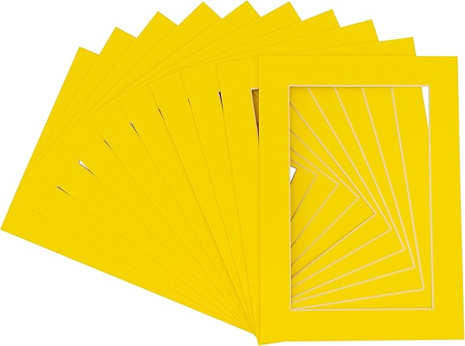 6x8 Mat for 8x10 Frame - Precut Mat Board Acid-Free Yellow 6x8 Photo Matte Made to Fit a 8x10 Picture Frame, Premium Matboard for Family Photos, Show Kits, Art, Picture Framing, Pack of 10 Mats
