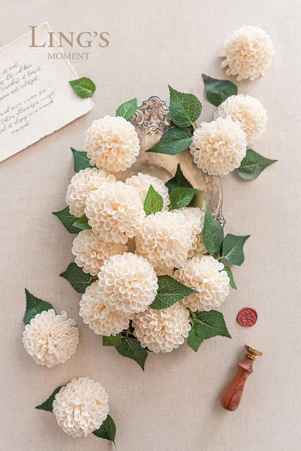 Ling's moment Cream Dahlia Foam Artificial Flowers Real Touch Faux Fake Flower for Home Decor Graduation Baby Shower Decorations Outdoors Party Favors Wedding Gifts Centerpieces Arrangements 25pcs