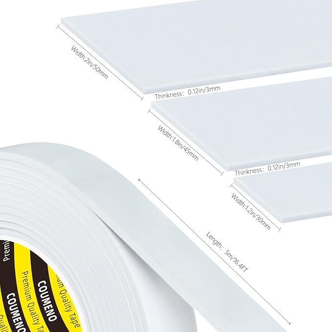 3 Pack EVA Single-Sided Adhesive Foam Tape 1.2inx16.4FT Single-Sided Sealing Strip Foam Pad Sponge Tape Window Weatherproof Whtie