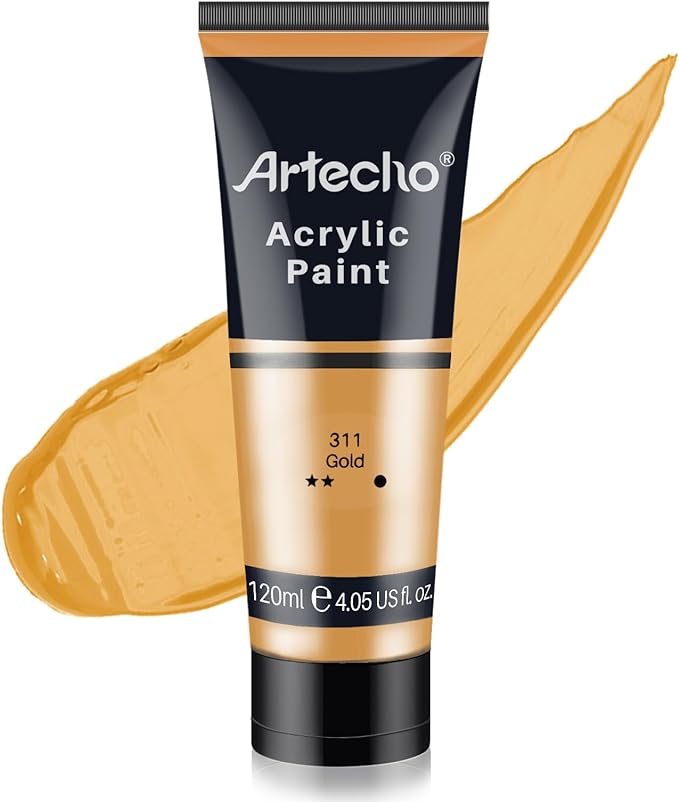 Artecho Gold Acrylic Paint, Gold Paint (120ml / 4.05oz) Tubes, Art Craft Paints for Canvas, Rock, Stone, Wood, Fabric, Art Supplies