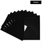 Pack of TEN 11x14 Mats Bevel Cut for 8.5x11 Photos - Acid Free Black with Black Core Precut Matboards For Pictures, Photos, Framing - 4-ply Thickness