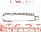 HOUSWEETY 10 Pcs Safety Pins Encrusted with White Rhinestone 6.5x1.8 cm - Personalized Design - Charm for Fashion