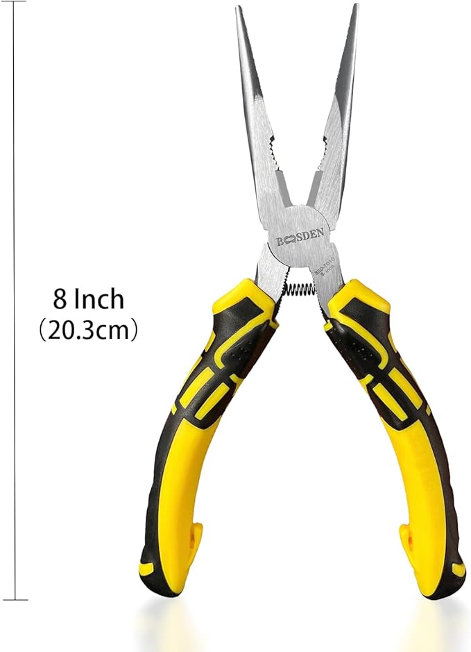 BOOSDEN® 8 inch Needle Nose Pliers with Side Cutters, Precision Long Nose Pliers with Wire Cutters, Professional Needle Nose Spring Loaded Pliers, Used for Cutting Clamping Pinching Jewelry Making