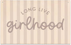 Long Live Girlhood Banner, Playroom Banner, Canvas Wall Hanging Flag Decor for Nursery Playroom Toddler Room, Girl Kids Room Decor Pink