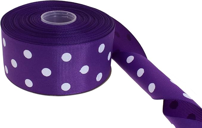 Polka Dot Grosgrain Ribbon 25 Yard Each Roll 100% Polyester (1/1-2", Purple)