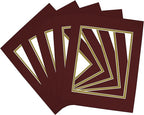Golden State Art, 11x14 Double Mats for 8x10 - for Photos, Pictures, Frames - Acid-Free, 5 Pack, Maroon Over Old Gold