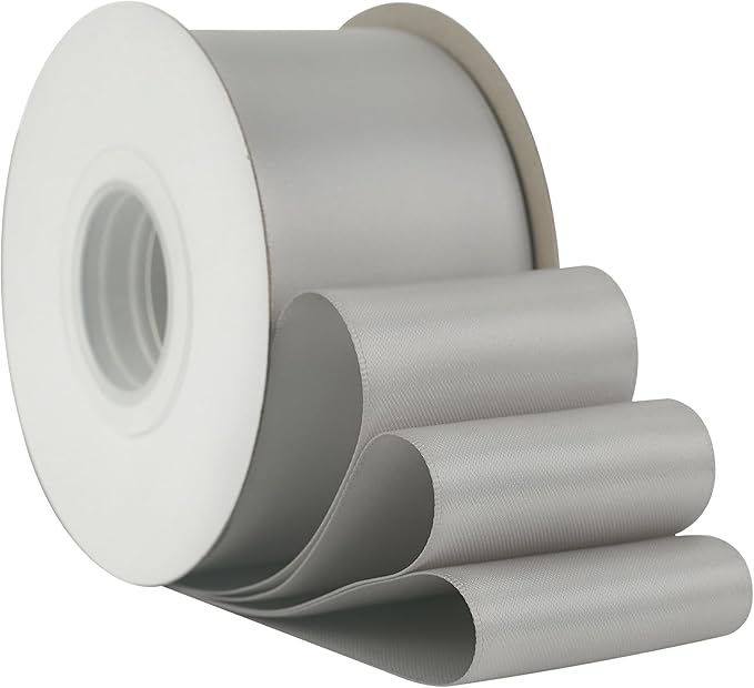 HUIHUANG Silver Satin Ribbon 2 inch Wide Double Faced Satin Ribbon Silver for Gift Wrapping, Bows Making, Flower Bouquet, DIY Crafts, Wedding, Holiday Party Decor - 25 Yards/Roll