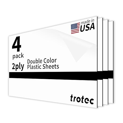 Trotec TroLase | 12"x24"x1/32", 4 Pcs | White/Black | 2 Ply | Modified Acrylic | Laser Engraving Double Color Plastic Sheet | Engraving Blanks for Laser, Saw, Guillotine | Made in USA