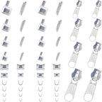 48 Pieces Metal Zipper Repair Accessories Set, Zipper Head Slider Retainer Box Insert Pin Top Bottom Stoppers for DIY Sewing Replacement Zipper Repair Kit 3# 5# 8# 10# (Platinum)