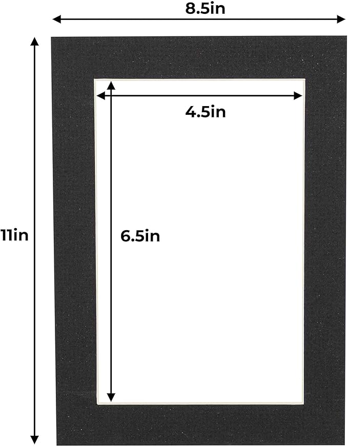 5x7 Mat for 8.5x11 Frame - Precut Mat Board Acid-Free Show Kit with Backing Board, and Clear Bags Textured Black 5x7 Photo Matte For a 8.5x11 Picture Frame Matboard for Framing, Pack of 25 Mats