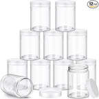 SATINIOR 12 Pack Plastic Container Jars with Lids Round Clear Travel Cosmetic Container Jars for Toiletries, Lotion, Cream, Ointments, Makeup, Rhinestone, Samples, Kitchen Storage(10 oz,Clear)