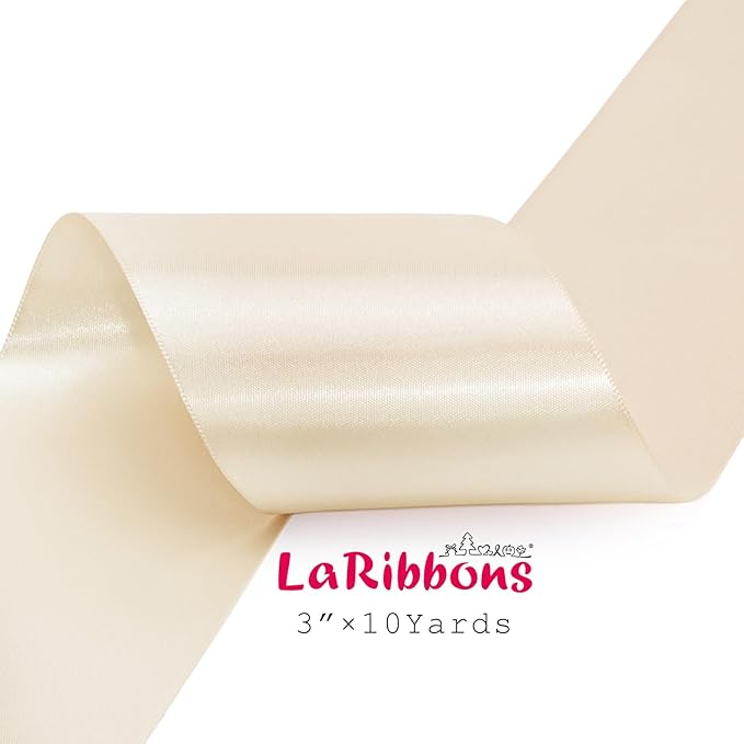 LaRibbons Nude Satin Ribbon 3 Inch 10 Yards Double Faced Luxury Nude Silk Ribbon for Gift Wrapping Flower Bouquets Bow Christmas Wedding Party Decoration