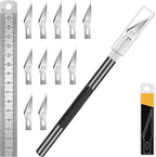 DIYSELF 1 Pcs Exacto Knife with 11 Pcs SK5 High Carbon Steel Exacto Blades Kit, Precision Craft Hobby Knife, 1pcs Steel 15cm Ruler for Art, Scrapbooking, Stencil (Black)