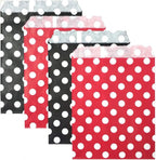 KEYYOOMY 200 Pcs Red and Black Candy Buffet Bags Small Cookie Bags Polka Dot Paper Treat Bag for Wedding Birthday Party (5 inch x 7 inch)