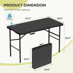 4Ft Folding Table Adjustable Height Portable Folding Tables Heavy Duty 400 lbs Capacity, Wood Grain Tabletop for Working Meeting Parties, Picnic, Camping, Weddings, Garden Dining-Black