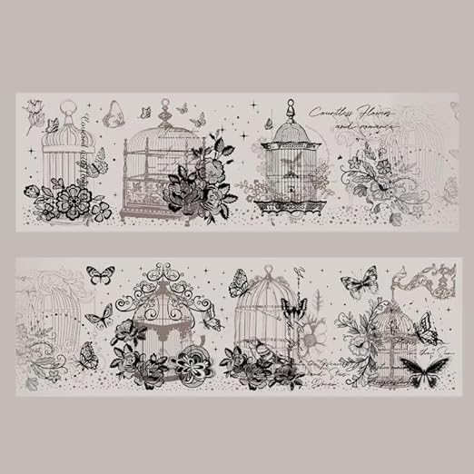 3pcs Vintage Lace Tape Cutout Art Lace Black White Stickers Roll Sticker PET Reusable Exquisite Lace Floral Cage Pattern Tape for DIY Scrapbook Album Journal Photo Frames Decor