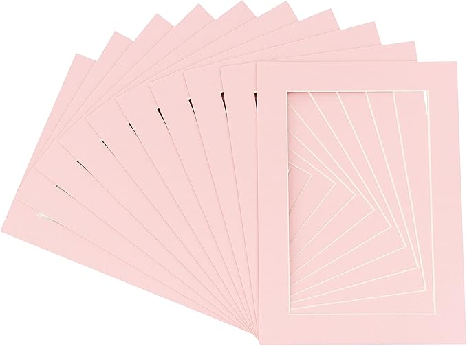 Pack of 25 Acid Free 8x10 Mats Bevel Cut for 6x8 Photos - Pink Precut Matboards For Pictures, Photos, Framing - 4-ply Thickness