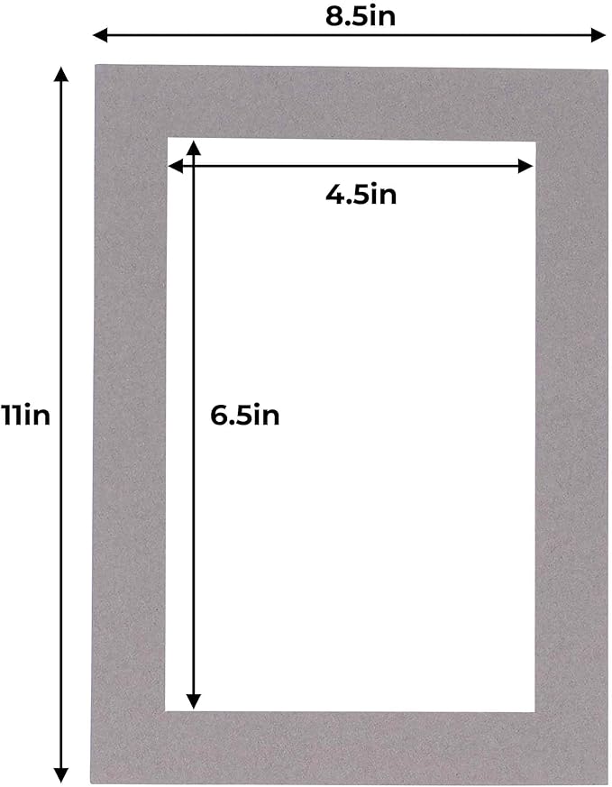 5x7 Mat for 8.5x11 Frame - Precut Mat Board Acid-Free Charcoal 5x7 Photo Matte Made to Fit a 8.5x11 Picture Frame, Premium Matboard for Family Photos, Show Kits, Art, Picture Framing, Pack of 100 Mats