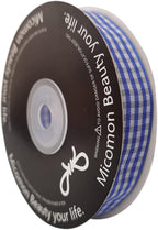 Blue and White Woven Edge Plaid Ribbon 100% Polyester Gingham Ribbon 25 Yards Each Roll (5/8", Blue)
