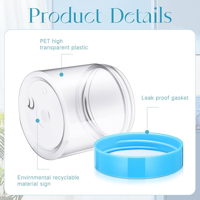 SATINIOR 12 Pack 8 oz Plastic Container Jars with Lids Round Clear Travel Cosmetic Container Slime Jars for Toiletries, Lotion, Cream, Ointments, Makeup, Rhinestone, Samples, Kitchen Storage(Blue)