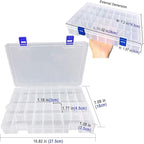 Qualsen Plastic Organizer Storage Box with Adjustable Dividers, Fishing Tackle Box and Bead Organizer Box for Jewelry, Beads, Earrings, Tools, Fishing Hooks, and Small Accessories（34 Grid x 3）
