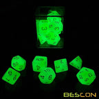 Bescon Glowing Polyhedral RPG Dice Set Luminous Jade, Bescon Glow in Dark Poly Dice Set of 7, DND Role Playing Game Dice